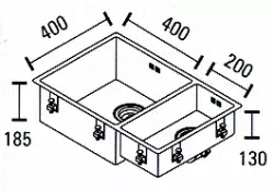 ABK Bingara large one and a half 1.5 stainless steel sink 40x40 + 20x40 cm flush mount undermount and top mount BIN4020FVI