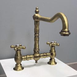 PB Old fashion Bridge Kitchen Faucet Bronze angled spout with star knobs PBN.BRO.H.ST