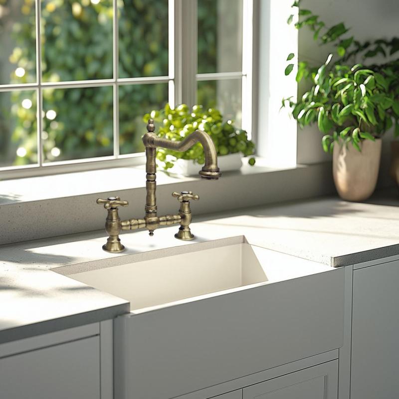 PB Old fashion Bridge Kitchen Faucet Bronze angled spout with star knobs PBN.BRO.H.ST