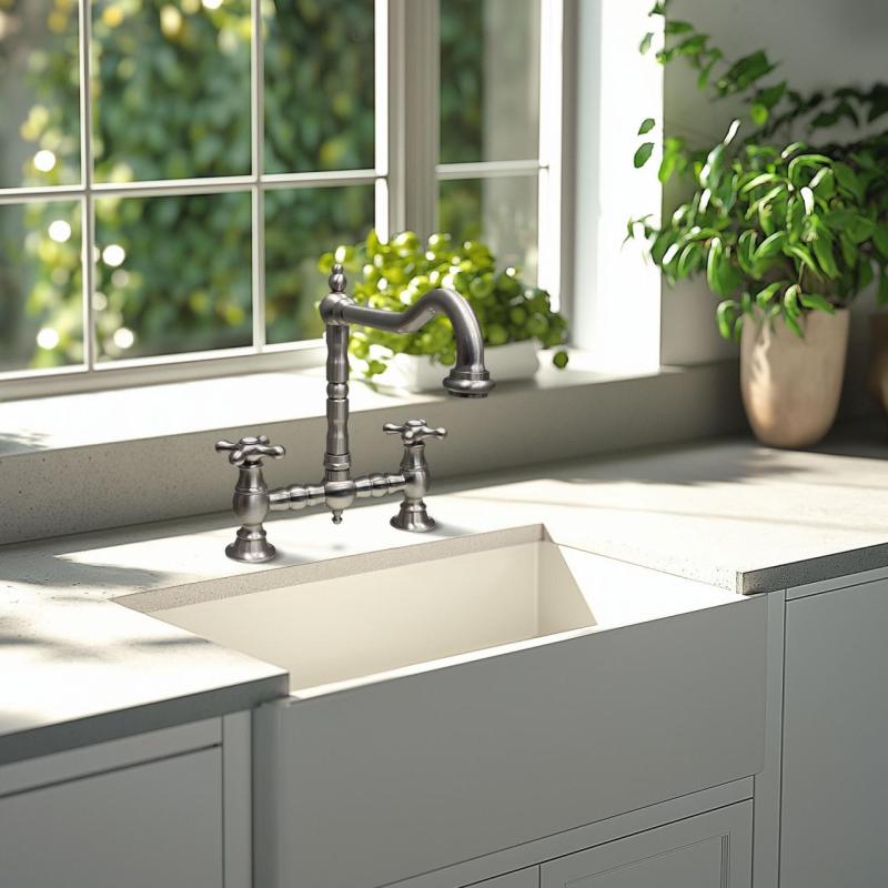 PB Old fashion bridge kitchen faucet stainless steel angled spout with star knobs PBN.RVS.H.ST