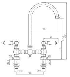 PB Old fashion Bridge Kitchen Faucet Bronze round spout with white handles PBN.BRO.R.WH