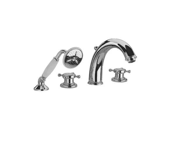 Huber Victorian 4-hole Thermostatic Bath Mixer with Handshower Chrome-Gold VTT760107G