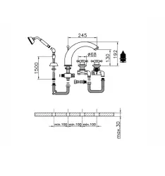 Huber Victorian 4-hole Thermostatic Bath Mixer with Handshower Stainless Steel VTT760102A