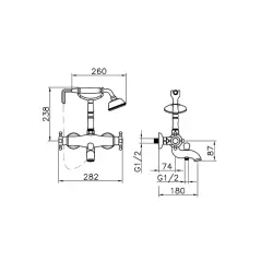 Huber Victorian Thermostatic Bath Mixer with Handshower Chrome-Gold VTT330107G