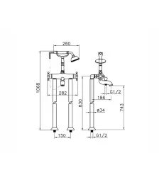 Huber Victorian Floor-mounted Thermostatic Bath Mixer with Handshower Chrome/Gold VTT390107G