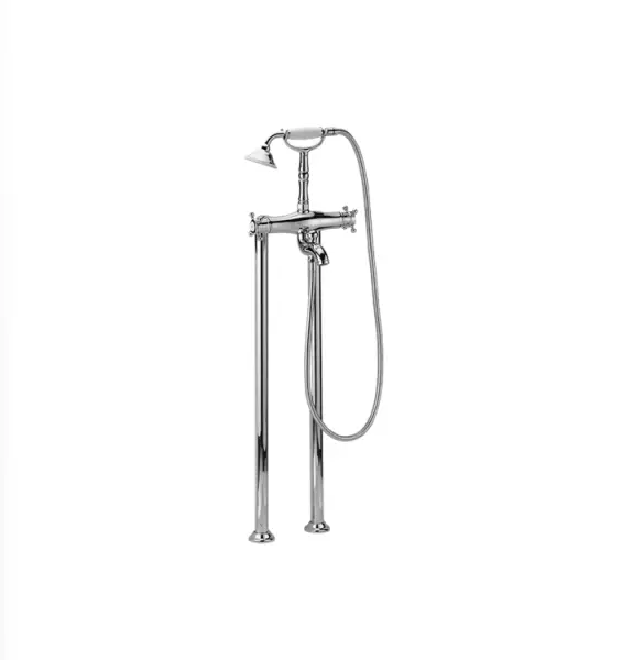 Huber Victorian Floor-mounted Thermostatic Bath Mixer with Handshower Chrome/Gold VTT390107G