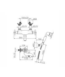 Huber Croisette Thermostatic bath mixer with shower set Bronze CSD2701027