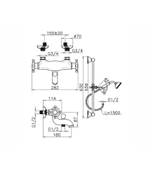 Huber Victorian Thermostatic Bath Mixer with Sliding Bar Chrome VTS2701021