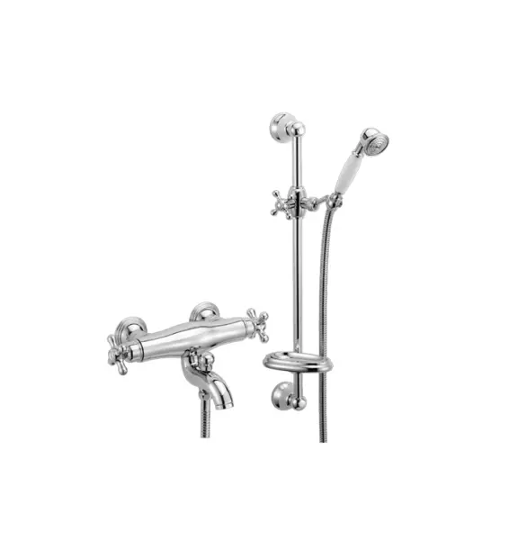 Huber Croisette Thermostatic bath-shower mixer with sliding bar Chrome/Gold CSS270107G