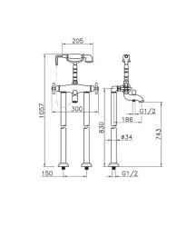 Huber Croisette Thermostatic floor-mounted bath mixer Gold CST390102G