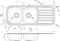 Reginox Regent 30 LUX KGOKG double kitchen sink with drainer Inset B1890RLU08GDS