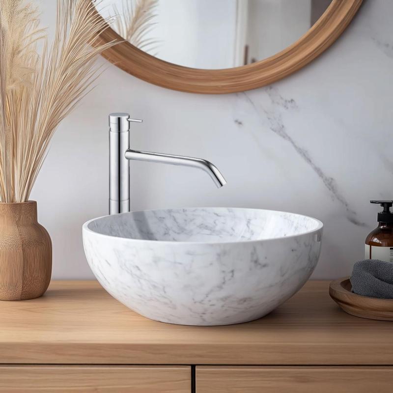 Waterevolution Flow sink faucet with high spout for washbasins, including click plug, chrome T11501