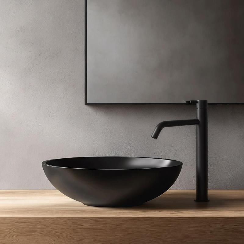 Waterevolution Flow washbasin tap high spout for washbasins incl. click plug matt black T115PR