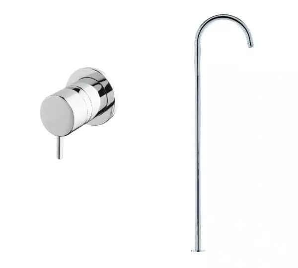 Waterevolution Flow Floor standing washbasin spout with wall consealed mixer with easybox and automatic stop & go valve Chrome T167701-T118B01