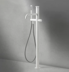 Waterevolution Flow Floor standing bathub mixer  with flexible, handshower and fixed holder White T133BR