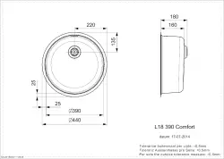 Reginox R26076 round stainless steel kitchen sink L18390 comfort flush-mounted inset and undermount T2903LLU0