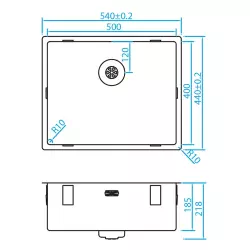 Caressi kitchen sink CAPP50R10 W50xL40xD18.5cm seamless plug