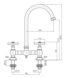 PB Old fashion Bridge Kitchen Faucet Bronze round spout with star knobs PBN.BRO.R.ST