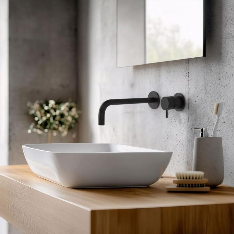 Waterevolution Flow built-in washbasin faucet, matte black with 21 cm spout T116BPR-21