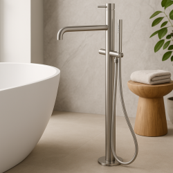 Waterevolution Flow freestanding bath mixer with hand shower full stainless steel T133IE