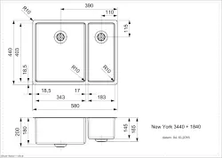 Reginox New York 1.5 stainless steel kitchen sink 34x40 + 18x40 T09T8LLU08GDS R27806