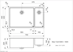 Reginox New York 1.5 stainless steel kitchen sink 50x40 + 18x40 T09T10LLU08GDS R27837