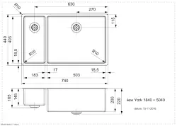 Reginox New York 1.5 stainless steel kitchen sink 18x40 + 50x40 T09T7LLU08GDS R27790