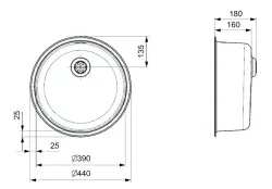 Reginox R18390 round stainless steel inset kitchen sink with new plug T2903RLU06GDS R26168