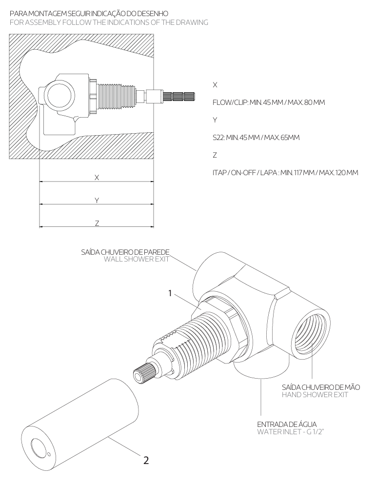 Waterevolution Flow Built-in Shower Thermostat with 2 outlets full stainless steel 1208852642