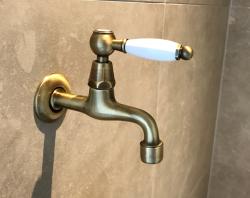 PB Classic wall washbasin tap with white lever cold water bronze 1208853512