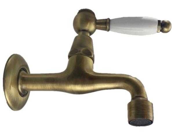 PB Classic wall washbasin tap with white lever cold water bronze 1208853512