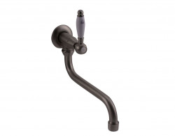 PB classic wall washbasin tap with white lever cold water and long spout stainless steel 1208853572