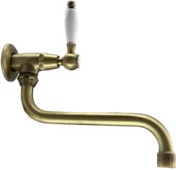 PB classic wall washbasin tap with white lever cold water and long spout bronze 1208853602