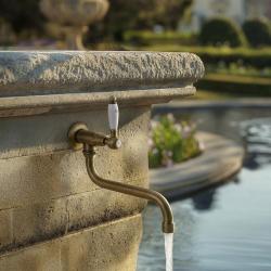 PB classic wall washbasin tap with white lever cold water and long spout bronze 1208853602