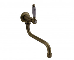 PB classic wall washbasin tap with white lever cold water and long spout bronze 1208853602