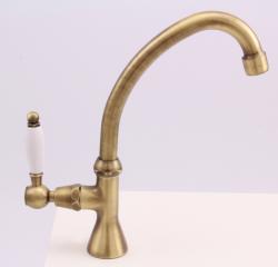 PB classic washbasin tap with white lever cold water with high spout bronze 1208853682