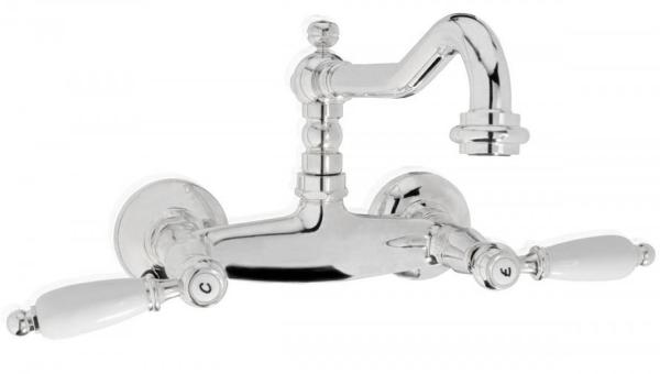 PB classic mounted wall faucet with White handles Chrome 1208854172