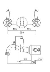 PB classic built-in wall-mounted faucet with white handles, 16 cm spout, Chrome 1208854322