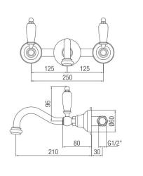 PB classic built-in wall-mounted faucet with white handles, 20 cm spout, Chrome 1208854352