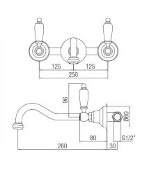 PB classic built-in wall faucet with white handles, 25 cm spout, Bronze 1208854392