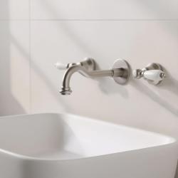 PB classic built-in wall faucet with white handles 25 cm spout stainless steel 1208854402