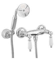 PB classic faucet mounted shower faucet set with white handles including hand shower Chrome 1208854472