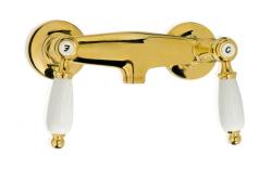 PB classic tap mounted shower set with white handles Bronze including hand shower 1208854482