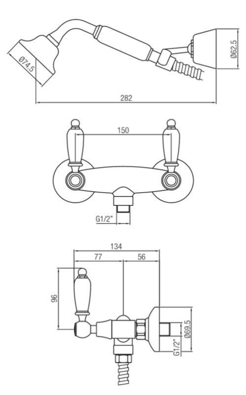 PB classic tap mounted shower set with white handles Bronze including hand shower 1208854482