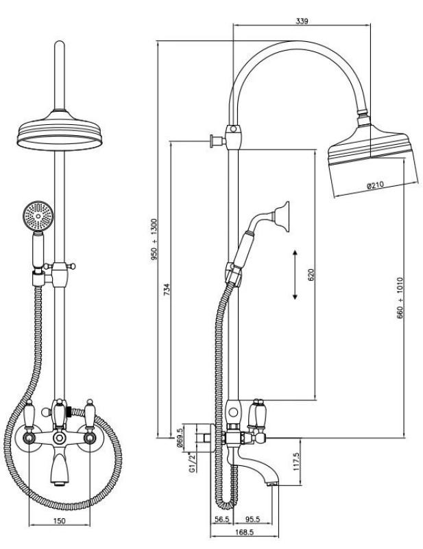 PB classic Bath Shower Set surface-mounted with rain shower chrome 1208854812