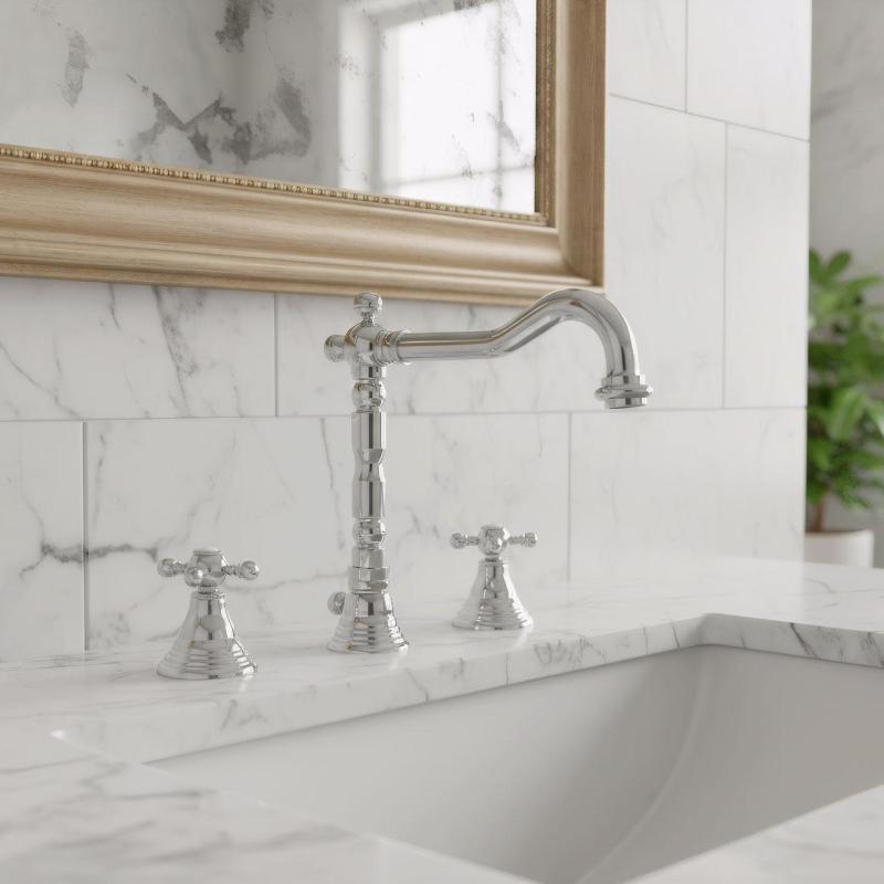 PB klassieke 3 gats wastafelkraan sterknoppen uitloop 18,5 cm Chroom 1208854922