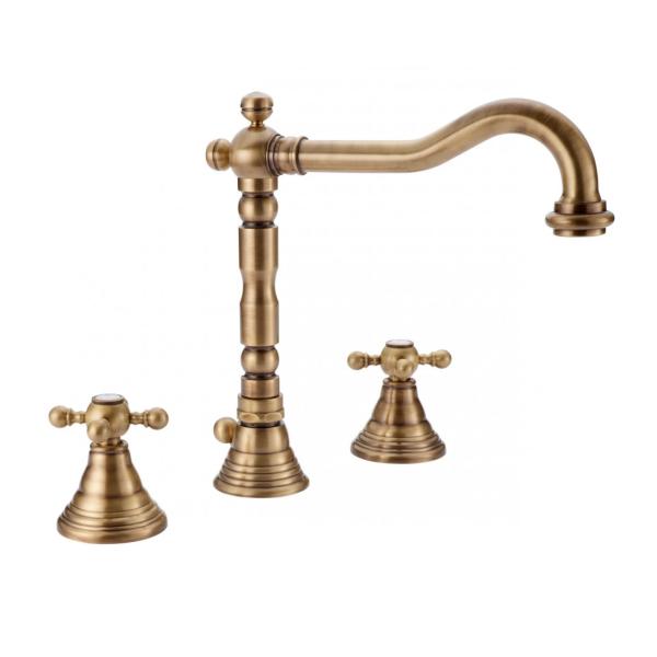 PB classic 3 hole sink faucet with star handles spout 18.5 cm Bronze 1208854942