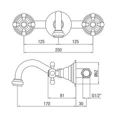 PB classic built-in wall-mounted faucet with star knobs, 16 cm spout, bronze, 1208855052