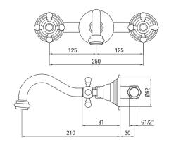 PB classic built-in wall-mounted faucet with star-shaped handles, 20 cm spout, Bronze 1208855082