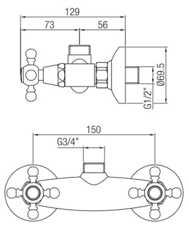 PB classic tap wall-mounted shower faucet with star handles top connection stainless steel 1208855322